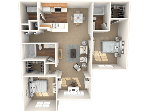 Floor plan for 2 beds, 2 baths, 1132 sqft